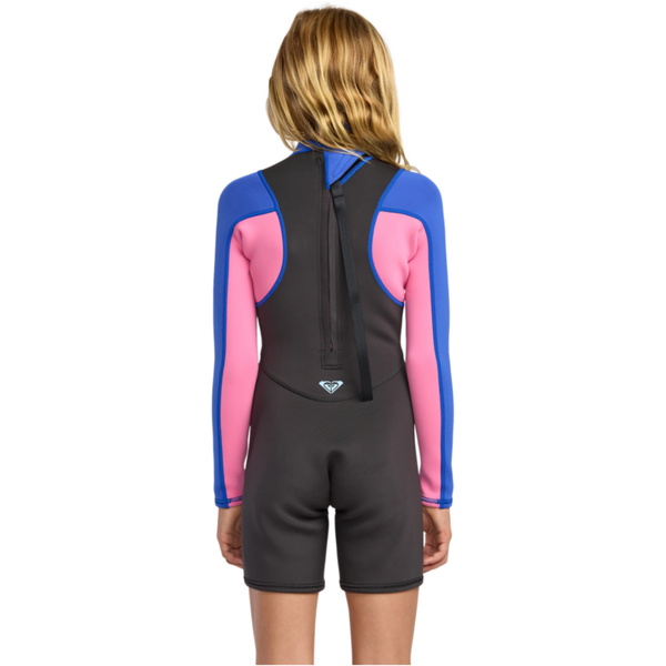 2026 Roxy Junior Prologue+ 2/2mm Lange Mouwen Rug Ritssluiting Shorty Wetsuit 26RW243501 - Cobalt